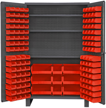 Heavy-Duty Bin Storage Cabinet - 36 x 24 x 78, 102 Red Bins