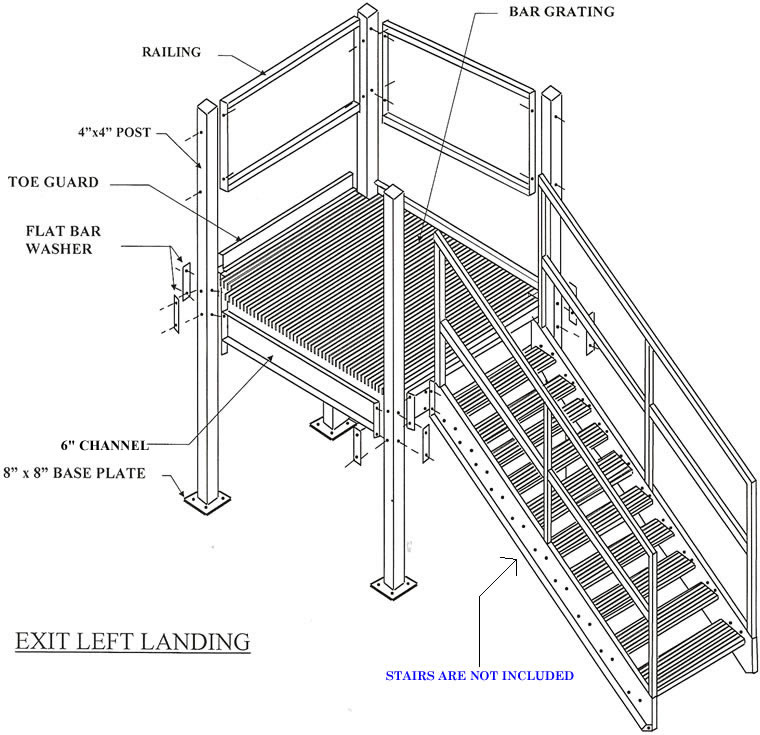Aluminum Exit Left Landing Does Not Include Stairs
