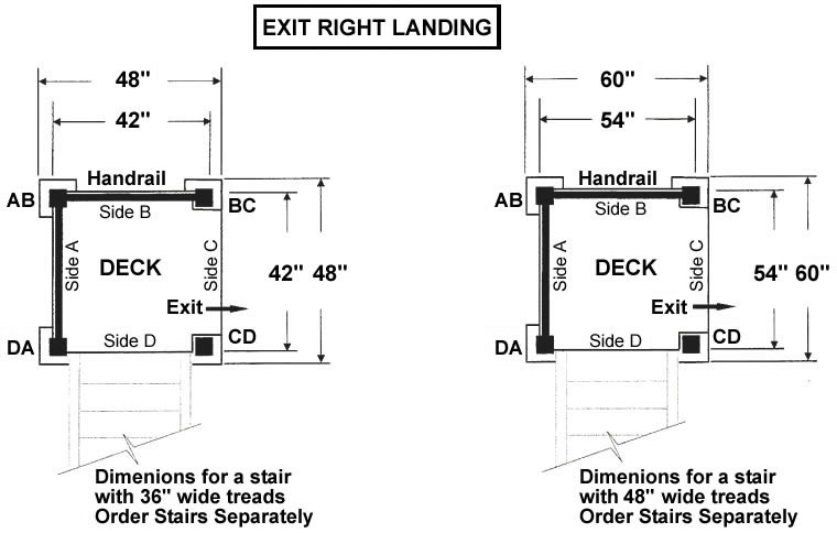 Aluminum Prefabricated Stair Landing Exit Right Diagram