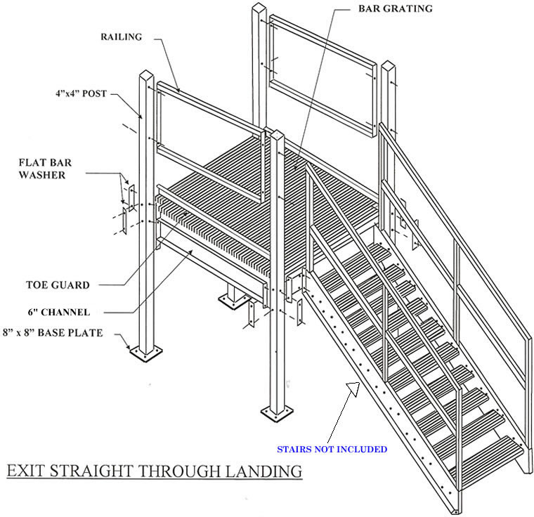 Aluminum Exit Straight Thru Prefabricated Stair Landing Drawing