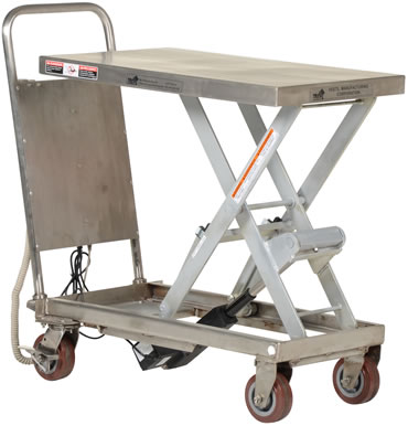 Transport material from workstation to workstation with ease with this Stainless Steel Linear Actuated Elevating Cart.